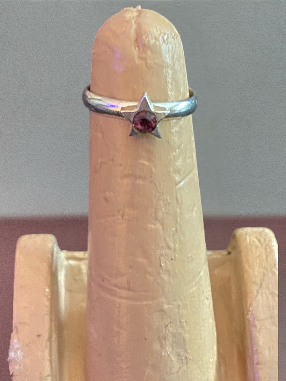 Vintage Sterling Silver Star Toe / Pinky Ring with Reddish Maroon Gem